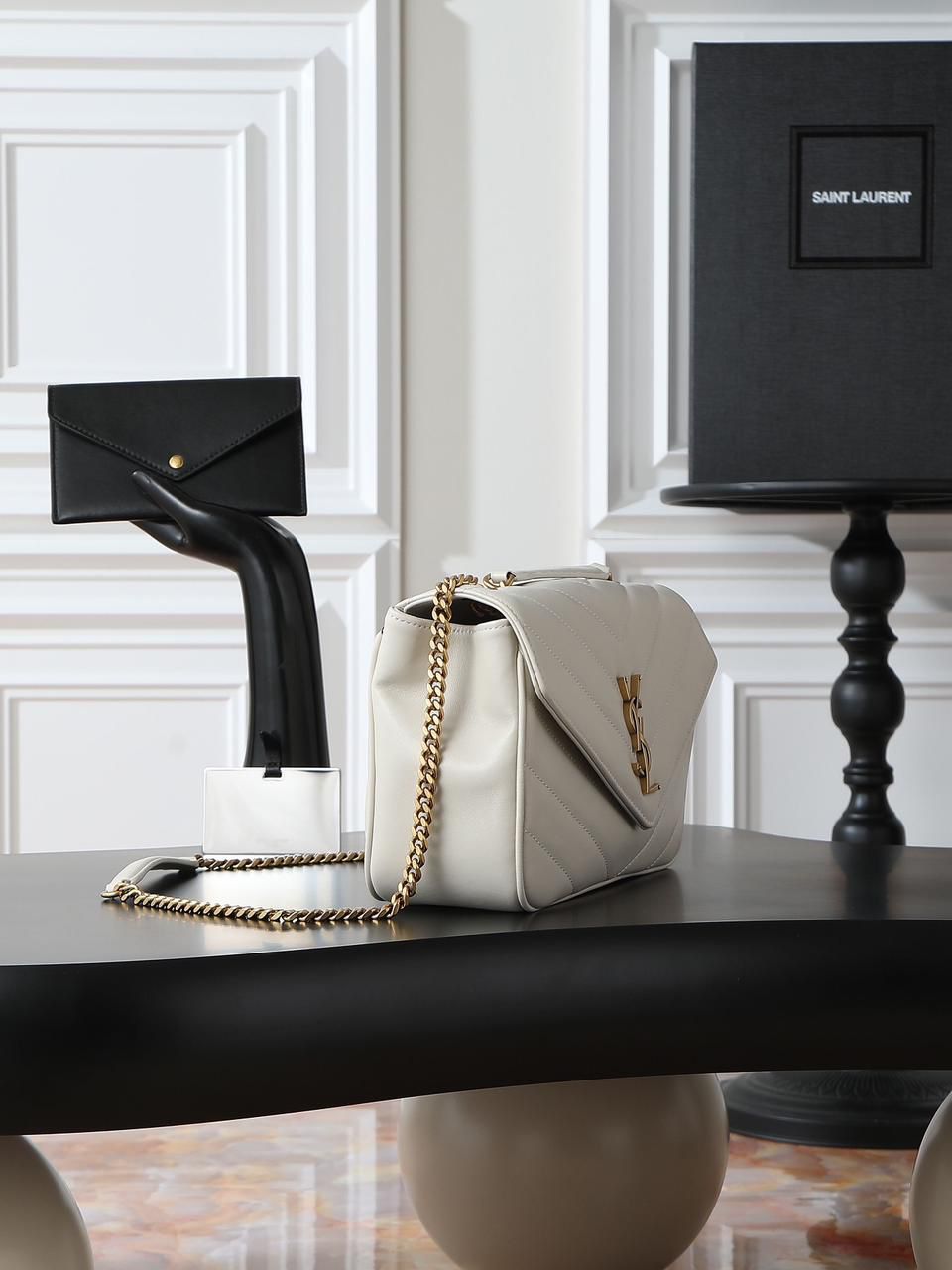 YSL “Luxe Ivory Quilted Chain Bag”
