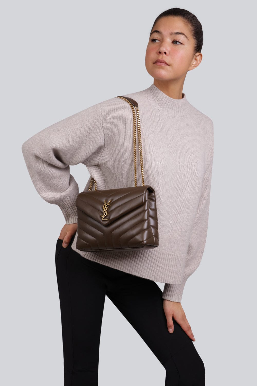 YSL Saint Laurent Loulou Quilted Soft Leather Shoulder Bag Chain Strap