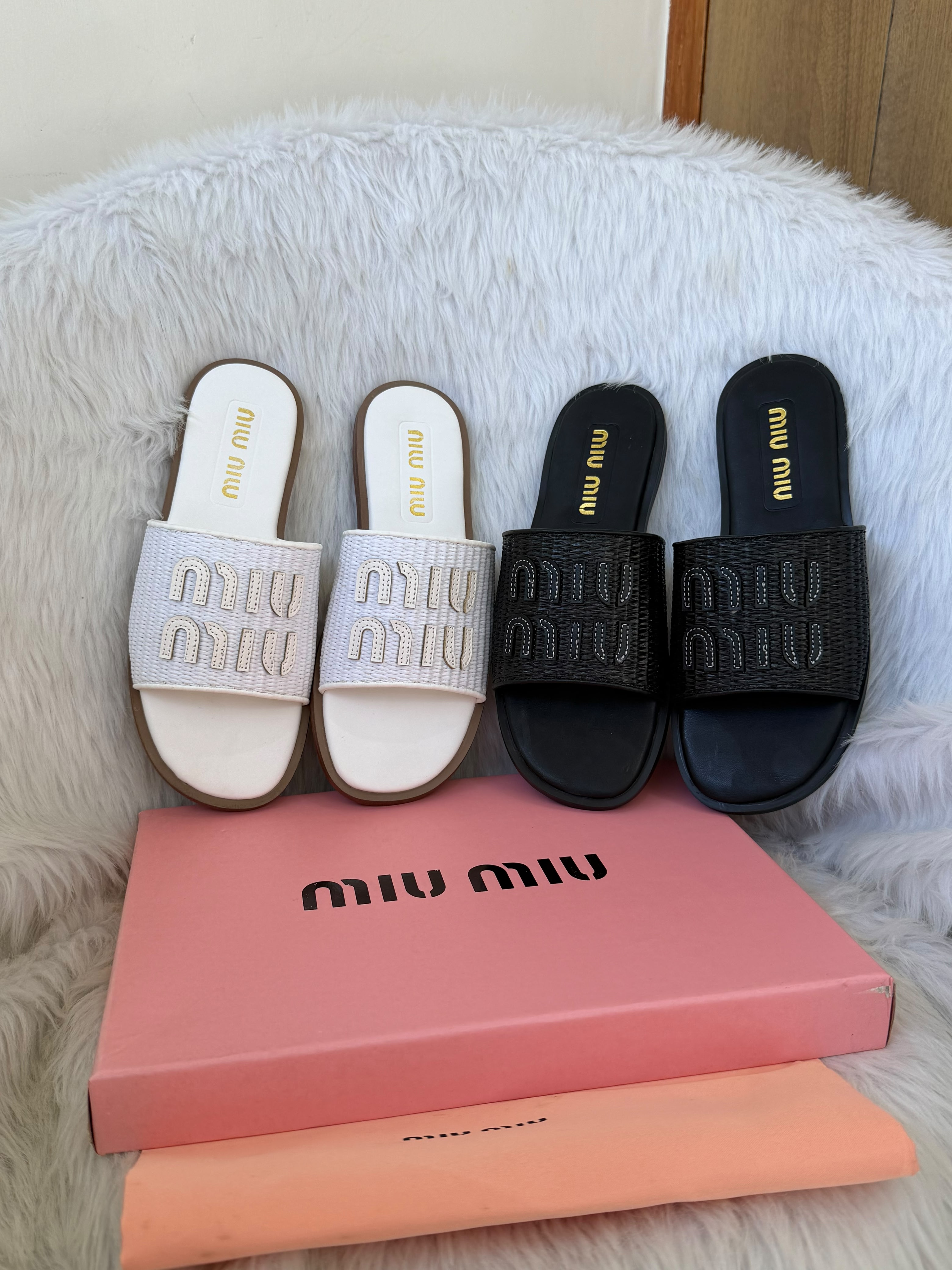 Miu Miu Raffia Effect Flats